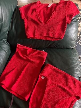 Victoria's Secret Red Knit V-Neck Crop Top Set